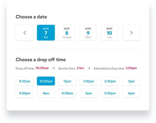 Openbay calendar with a clear focus on the booking an appointment